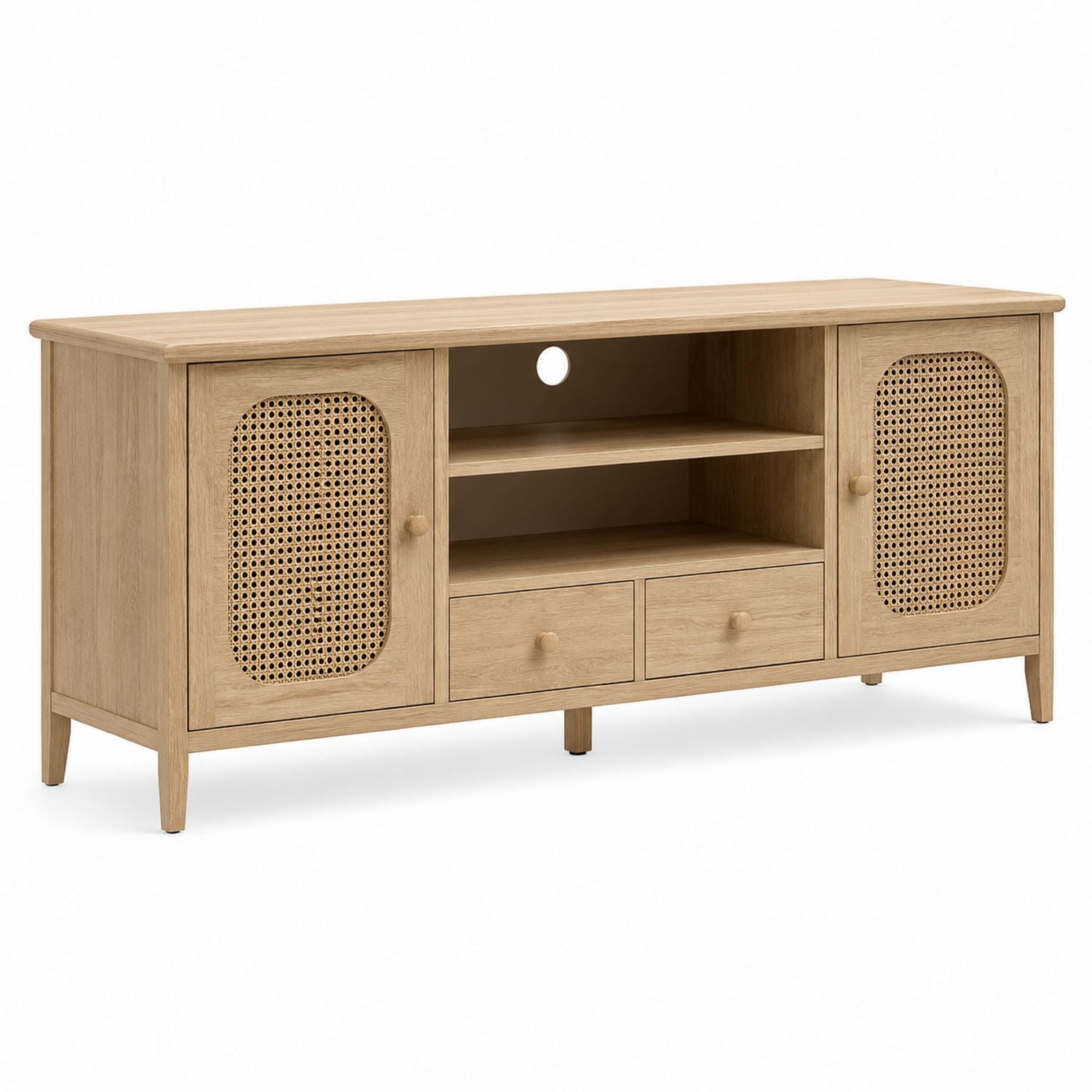 TV-Schrank aus Holz mit Rattan-Türen und Regalen 150cm