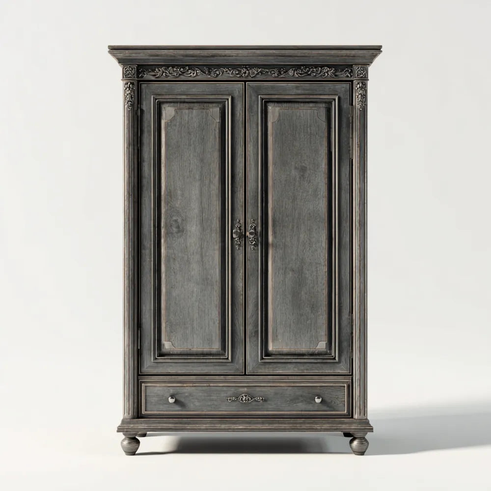Wardrobe Solid Wood 180x100x60 cm - Grey - Classic Design