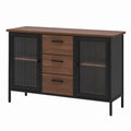 Sideboard aus Holz und Metall mit geriffelten Glastüren und Schubladen 120x35x80 cm