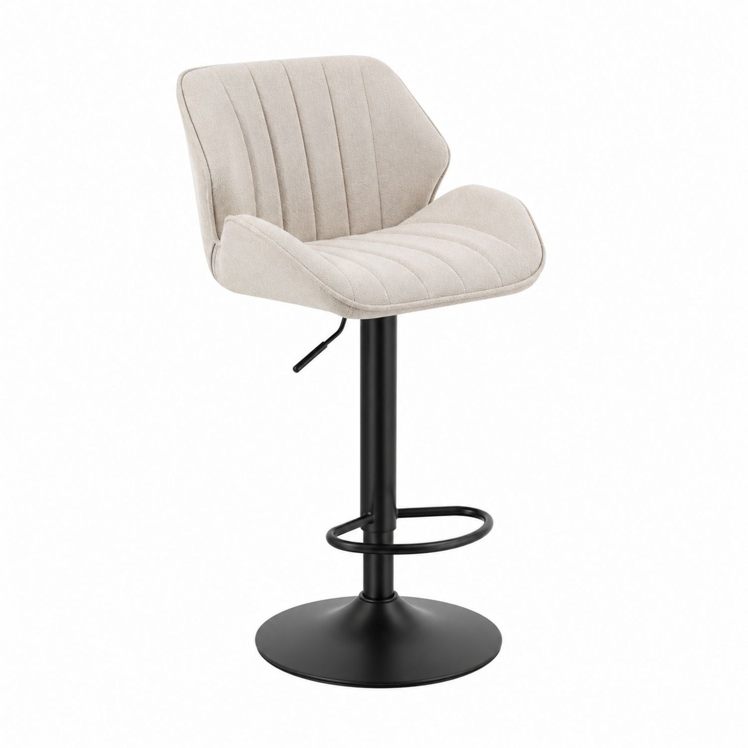 Beige drehbarer Barhocker aus Stoff mit verstellbarer Metallbasis