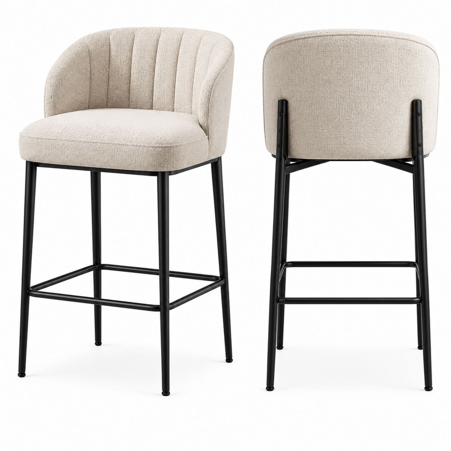 2er-Set Barhocker aus Stoff mit Metallrahmen, Beige