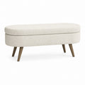 Ovale gepolsterte Bank mit Holzbeinen Beige 120cm