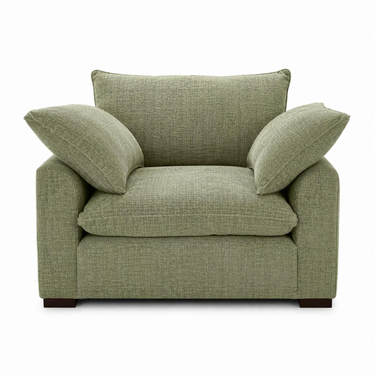 Einzelsitzer-Sofa aus Leinen in Olivgrün mit Kissen