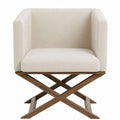 Beigefarbener Stoff-Sessel mit Holzfuß 60cm x 60cm x 75cm