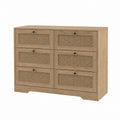 Kommode aus Holz und Rattan mit 6 Schubladen, 120x40x85cm
