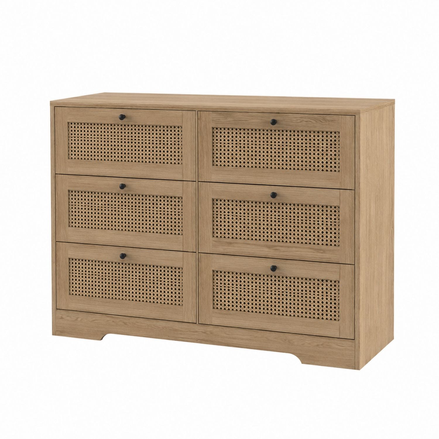 Kommode aus Holz und Rattan mit 6 Schubladen, 120x40x85cm