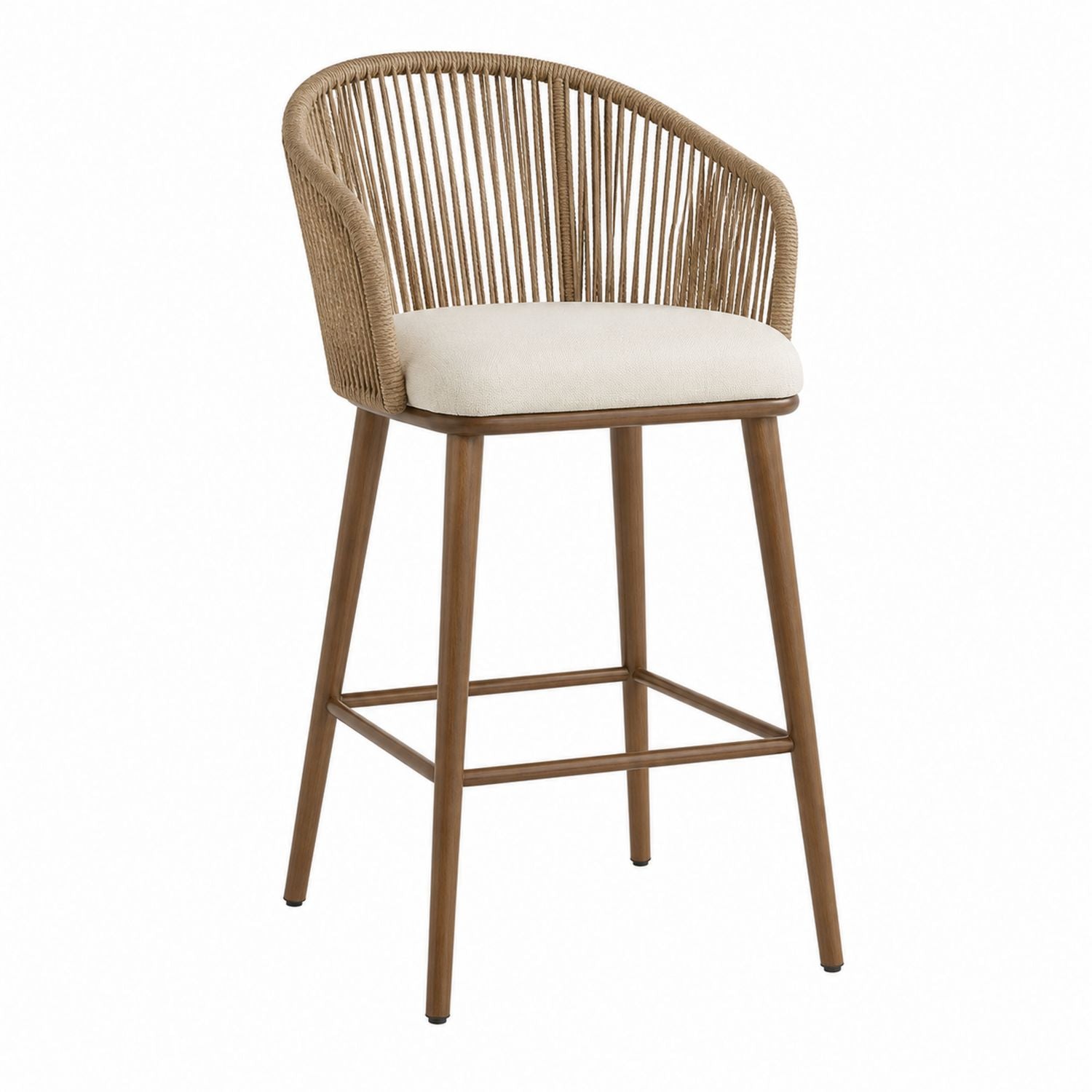 Barhocker mit Seilrückenlehne, Polster und Holzbeinen Beige/Braun