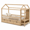Kinderbett in Holzhaus-Form mit Schubladen und Kleiderstange