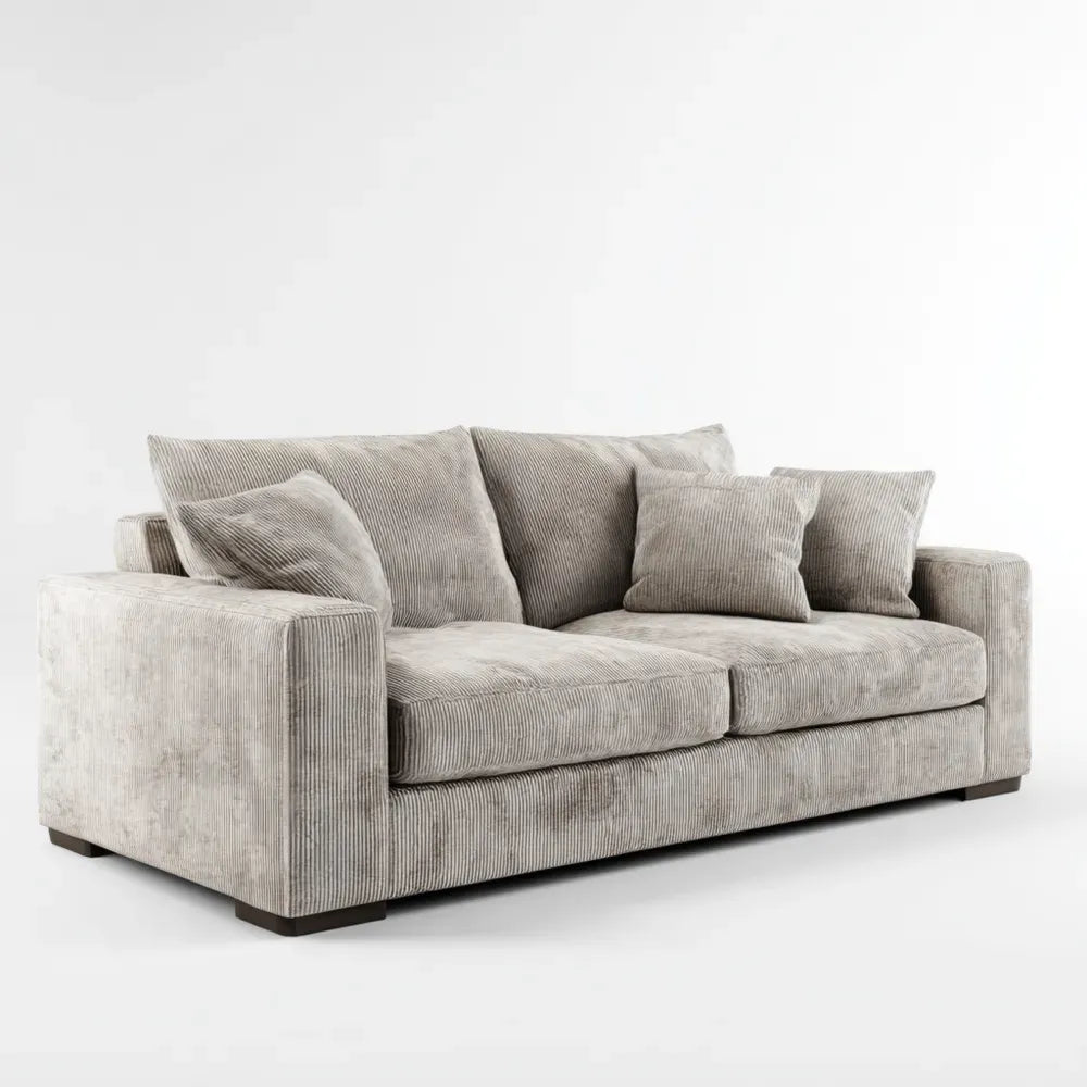 Modern Sofa Set Corduroy Upholstery 210x100x85 cm - Light Grey