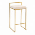 Barhocker mit Metallgestell und Stoffpolster, 75 cm, Gold und Beige