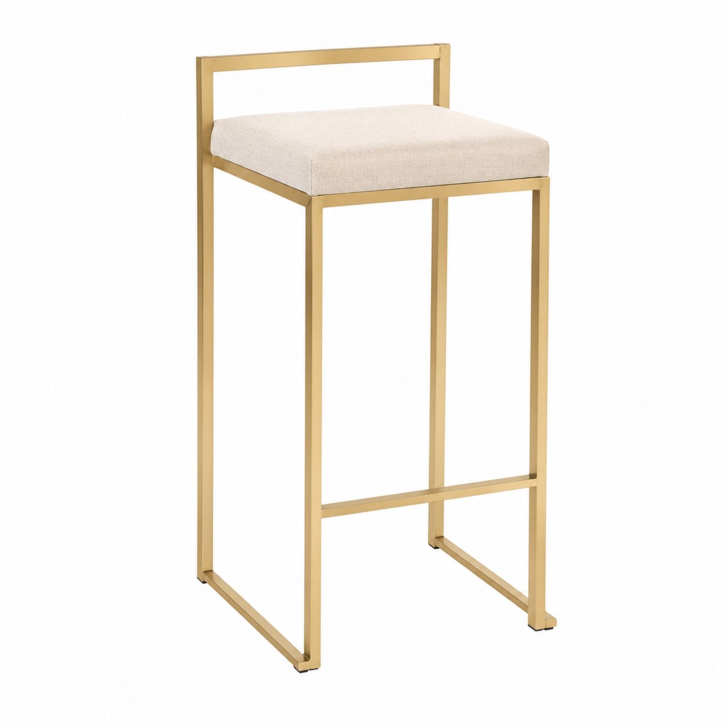 Barhocker mit Metallgestell und Stoffpolster, 75 cm, Gold und Beige