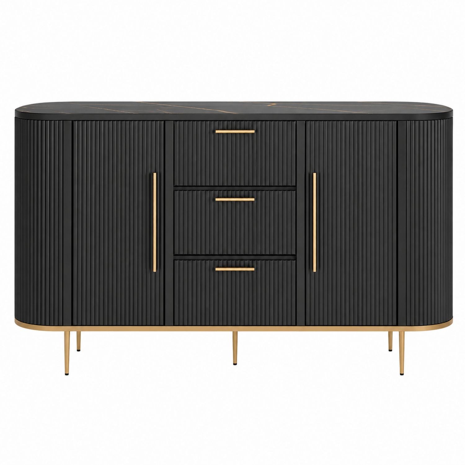 Schwarzes Sideboard aus Holz mit goldenen Metallbeinen 150cm