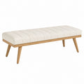 Beige gepolsterte Bank mit Holzbeinen 120x40x45cm