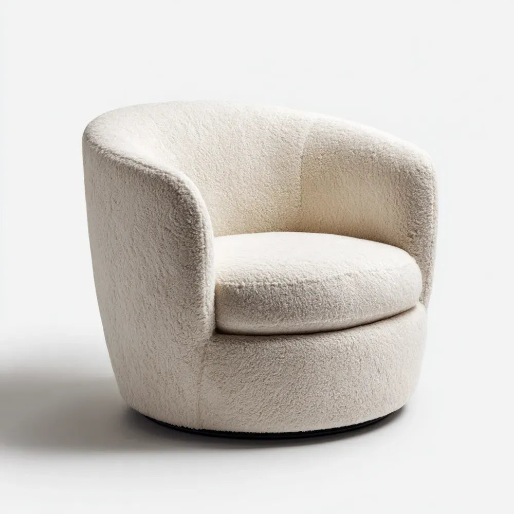 Swivel Armchair 80x70x75 cm - Fabric Upholstery Cream Color - Contemporary Design