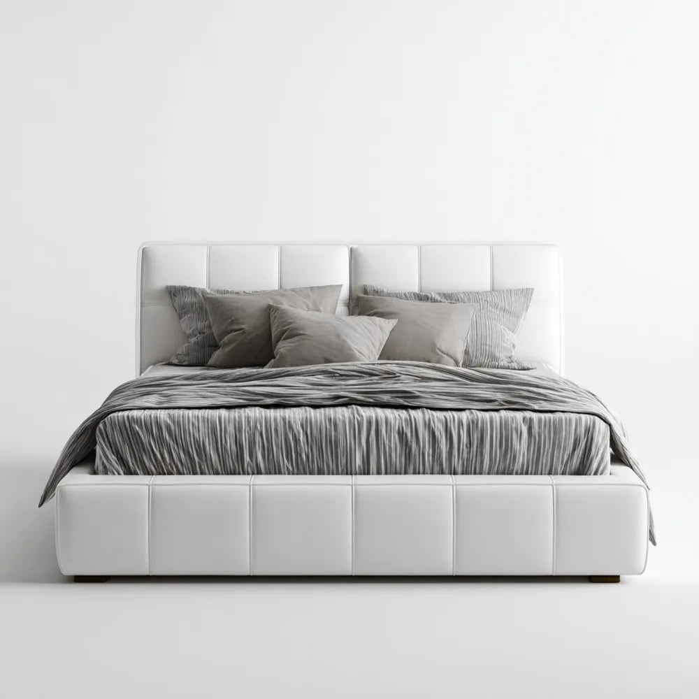 Double Bed Faux Leather Upholstered 200x160x100 cm - White - Modern Style