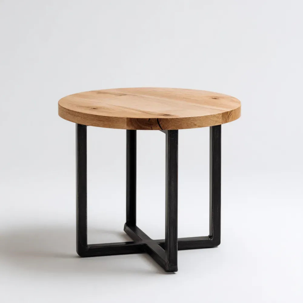 Round Side Table 50x50x45 cm - Wood Top - Black Metal Legs