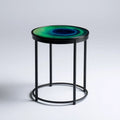 Round Side Table 45x45x55 cm Glass Top - Blue/Green - Contemporary Design