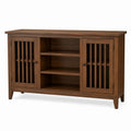 Braunes MDF-TV-Möbel mit Lamellentüren und Regalen 140 cm