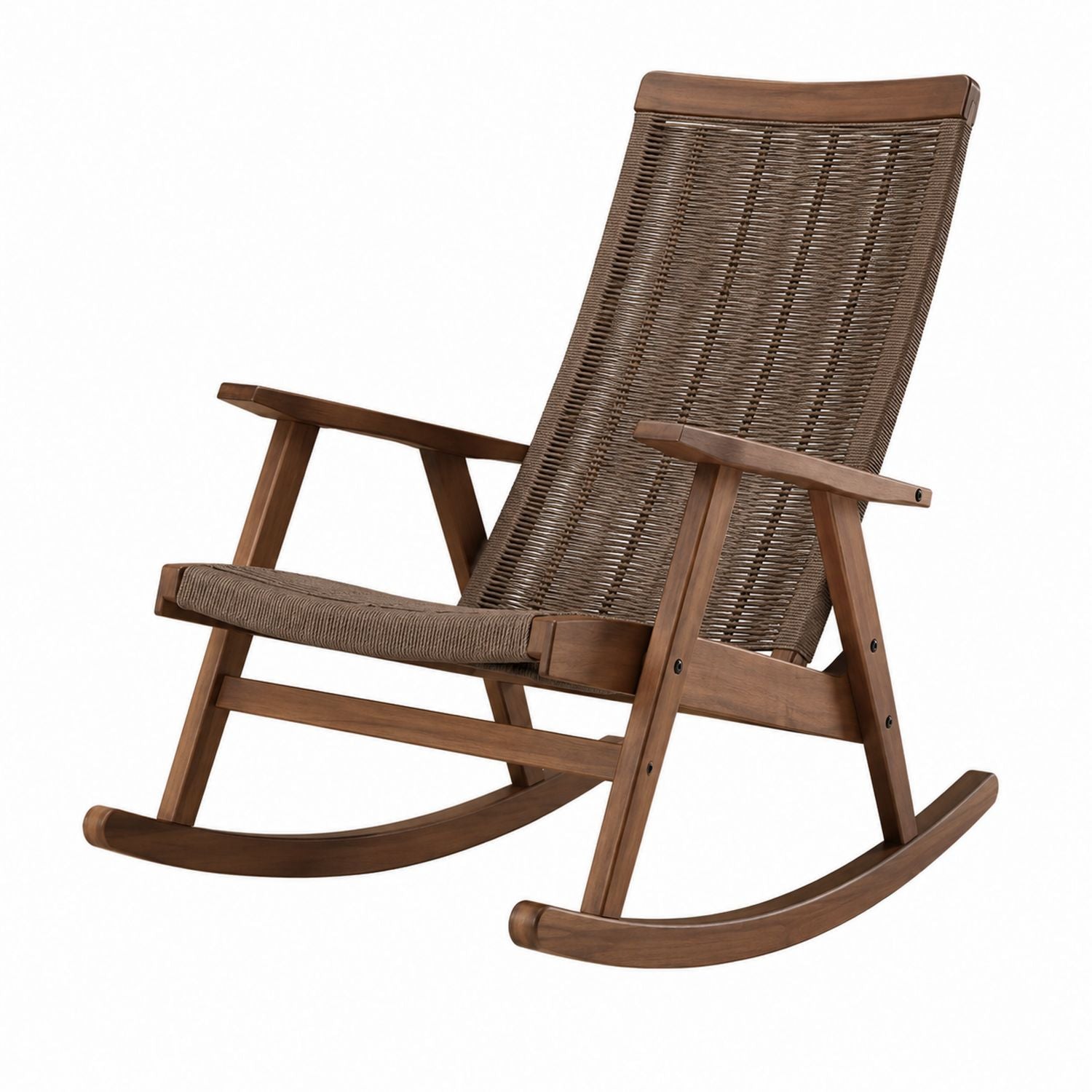 Schaukelstuhl aus Holz mit Rattan-Rückenlehne in Braun