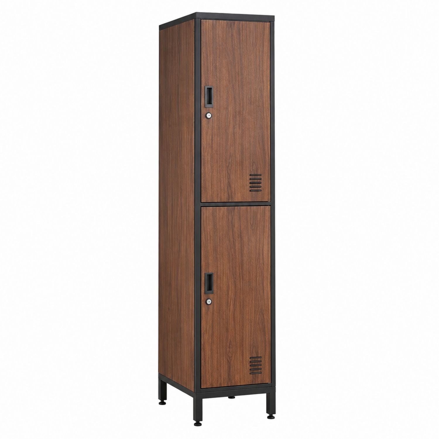 Holzschließfachschrank mit schwarzem Metallrahmen, 2-türig, 180 cm Höhe
