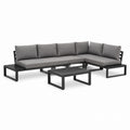 L-förmiges Outdoor-Sofa-Set aus Aluminium mit grauen Polyesterkissen, 5-teilig