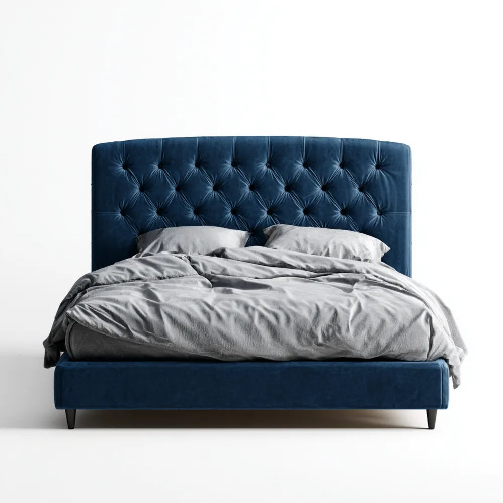 Double Bed Velvet Upholstered 200x150x120 cm - Blue - Contemporary Design