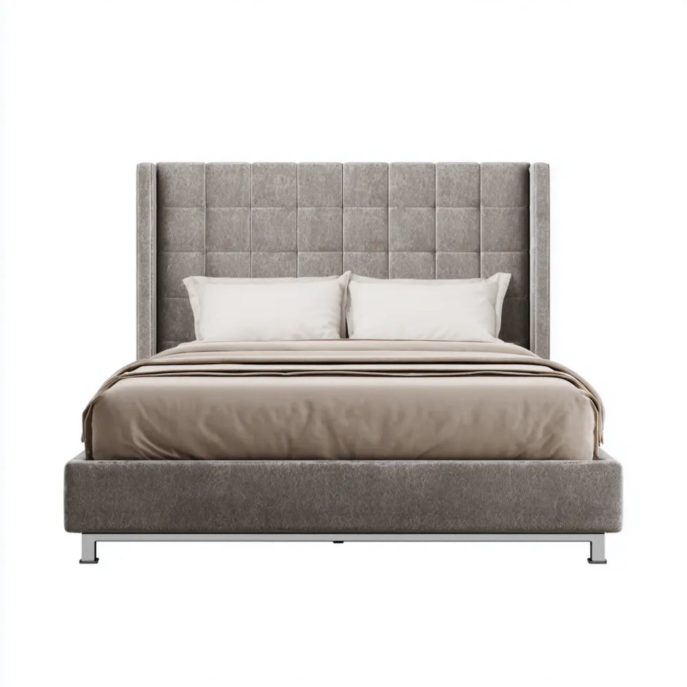 Double Bed Upholstered Fabric 160x200x120 cm - Light Grey - Contemporary Design