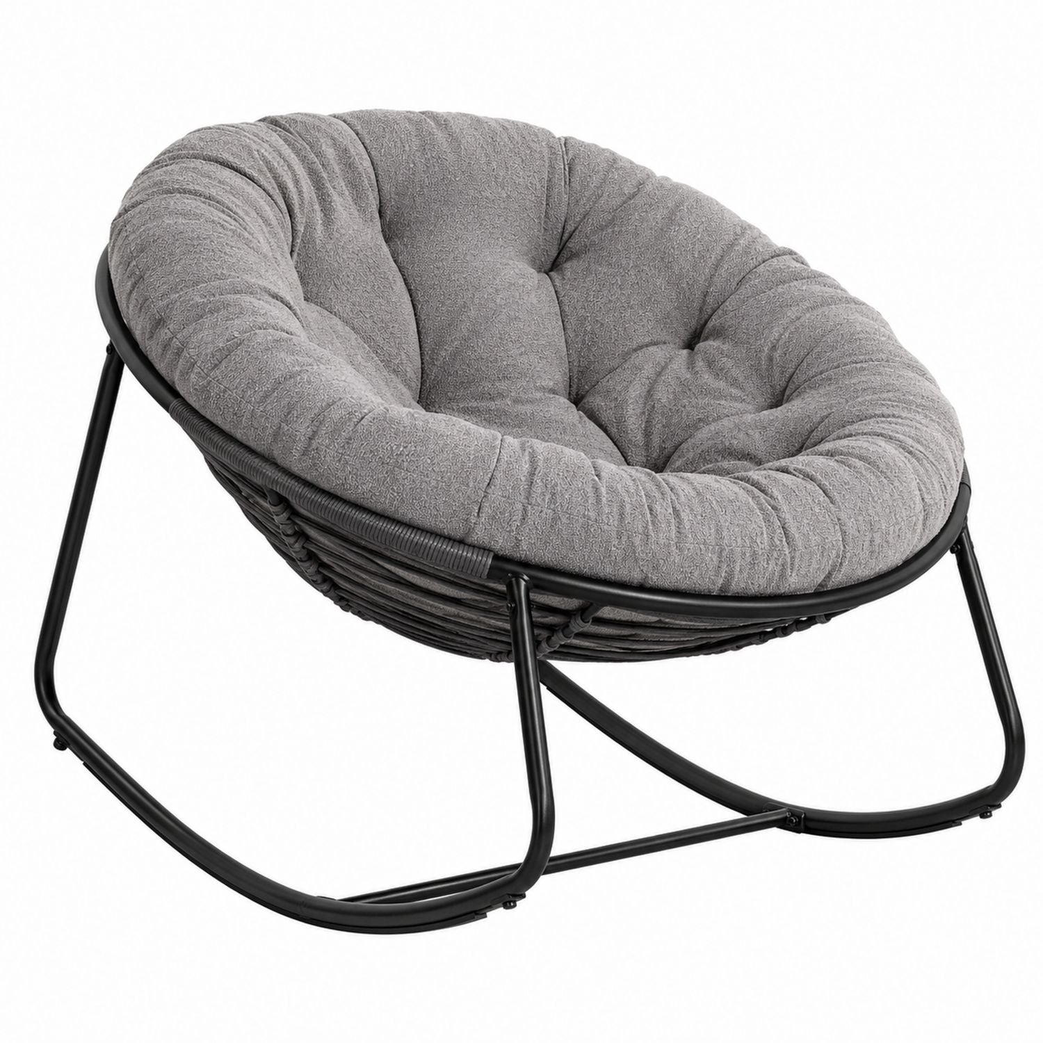 Grauer Stoff Papasan Schaukelstuhl Stahlgestell 95cm x 95cm x 78cm
