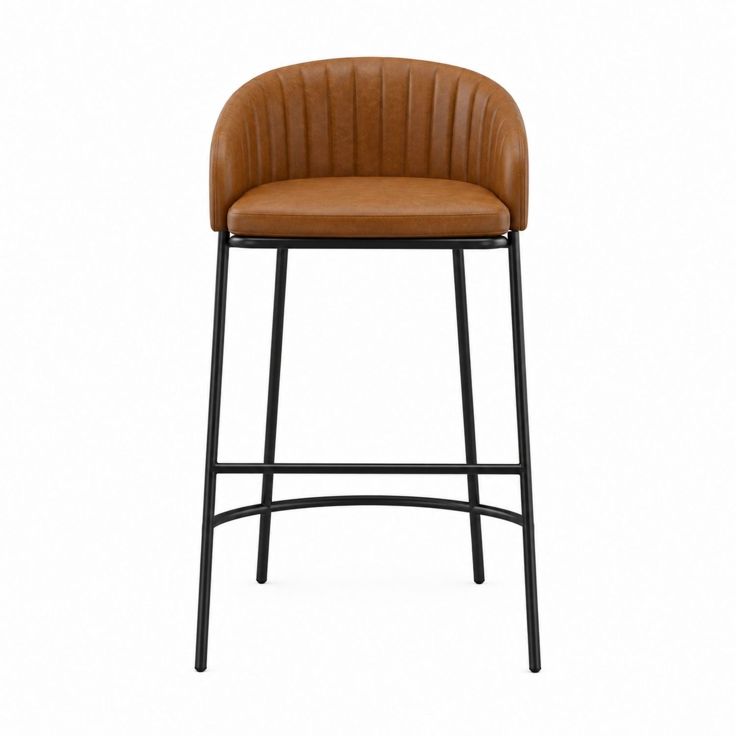Barhocker aus PU-Leder mit Metallrahmen, Braun, 75 cm