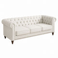 Beiges Chesterfield-Sofa aus Polyester mit Holzbeinen 230cm