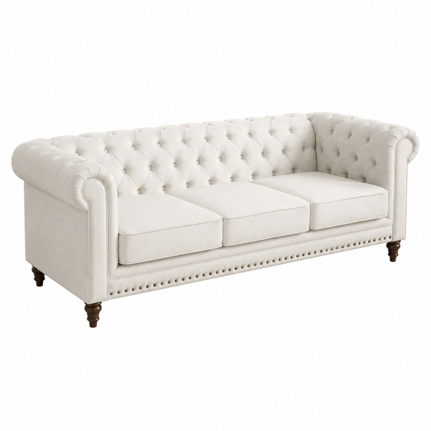 Beiges Chesterfield-Sofa aus Polyester mit Holzbeinen 230cm