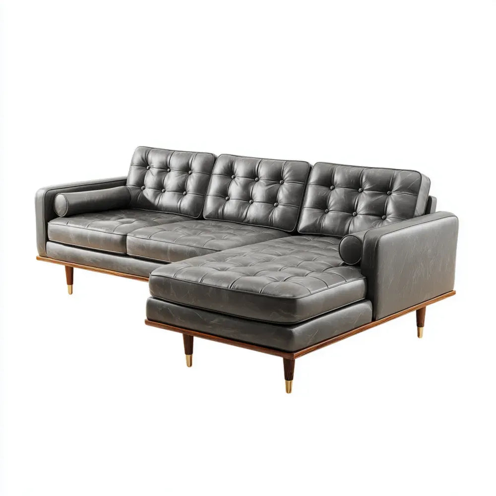 Sectional Sofa Leather Upholstery 220x150x85 cm - Dark Gray - Modern Design