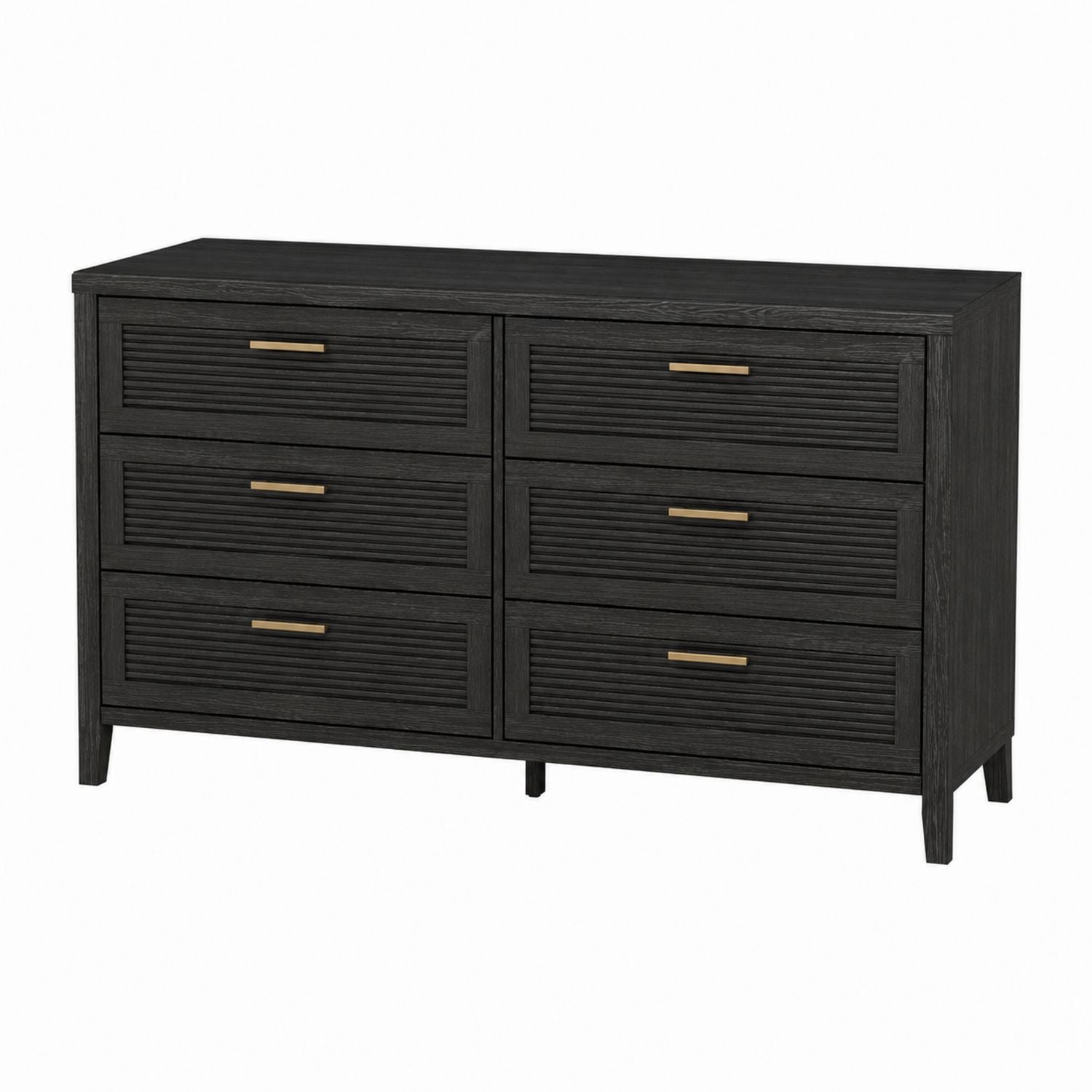 Kommode mit 6 Schubladen, Holz, Schwarz, 130cm x 45cm x 80cm