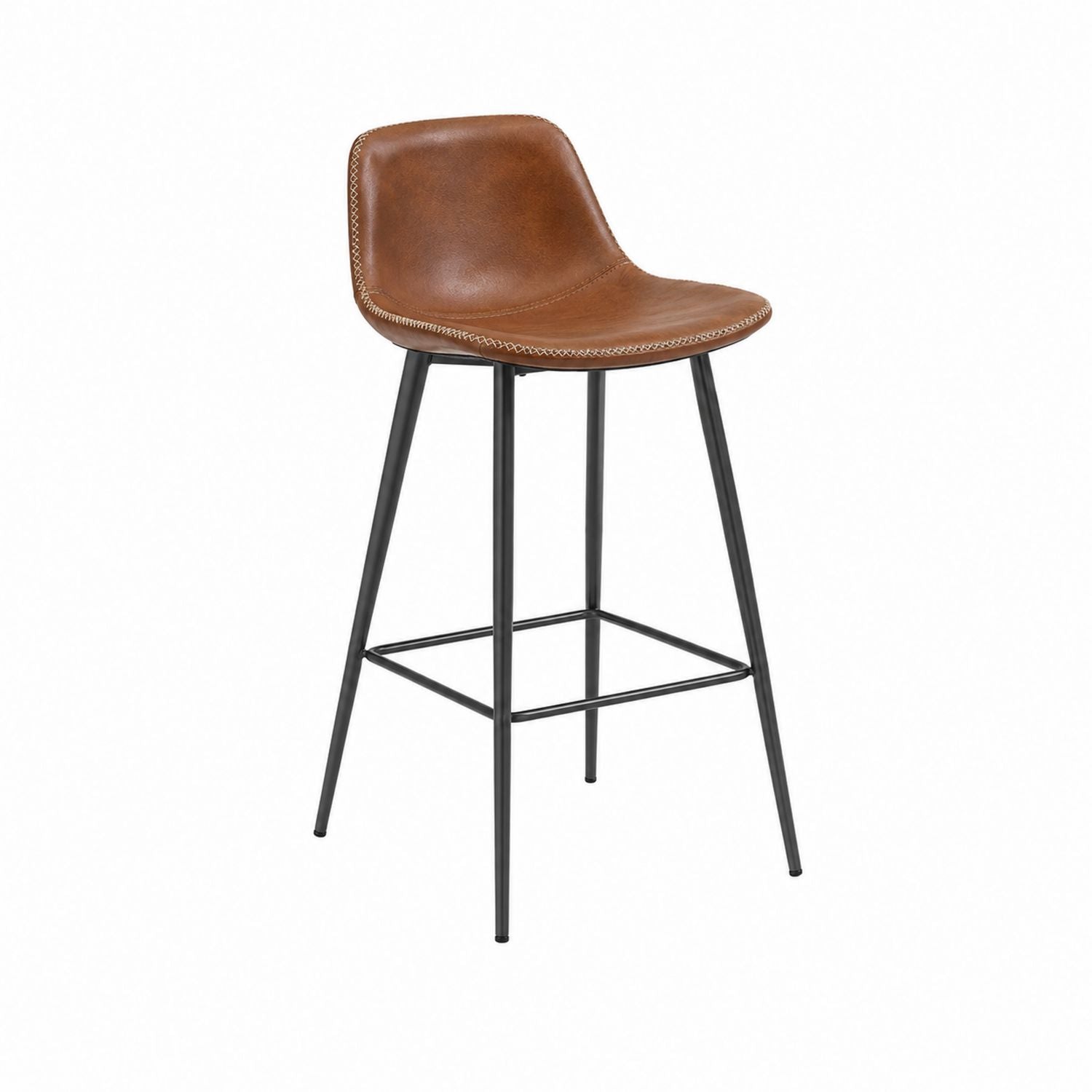 Barhocker aus braunem PU-Leder mit Stahlgestell