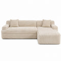 Beige Polster-Ecksofa-Garnitur mit Chaiselongue und Kissen