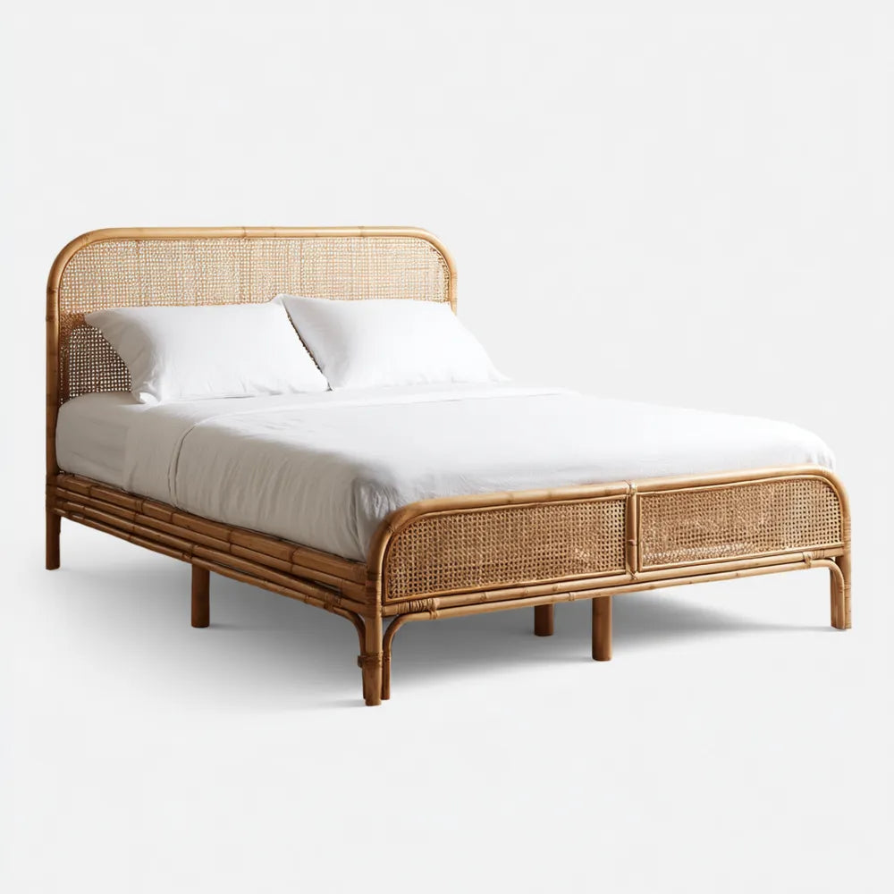 Double Bed Rattan Frame 200x140x90 cm - Natural Finish - Bohemian Style