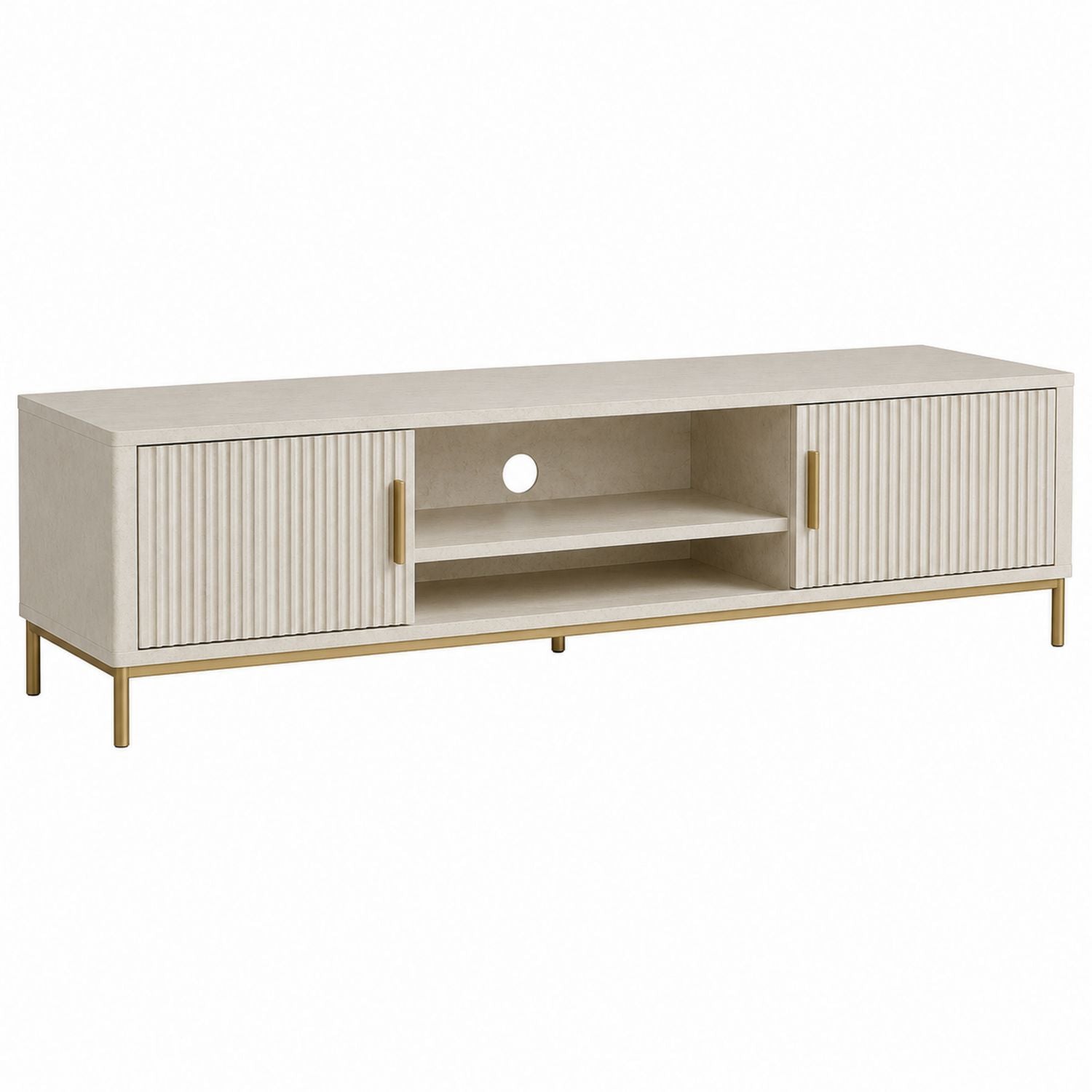 TV-Schrank aus Holz mit Aufbewahrungsschränken, Beige, 180cm