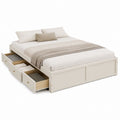 Plattformbett in Queen-Size-Größe mit Stauraum und Schubladen, Massivholz, Baumwollstoff, Beige