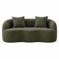 Geschwungenes Bouclé-Sofa mit Kissen in Olivgrün