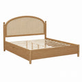 Doppelbett aus Holz mit Rattan-Kopfteil, naturfarben, 210cm x 160cm x 110cm