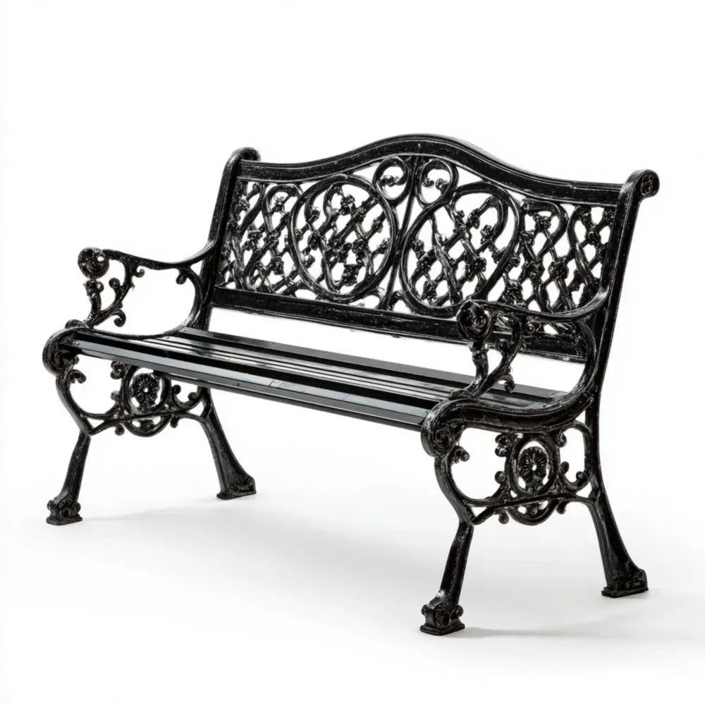 Outdoor Patio Bench Cast Iron 120x55x78 cm - Black - Victorian Style