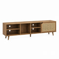 TV-Schrank aus Holz mit Rattantür und offenen Ablagen 180 cm