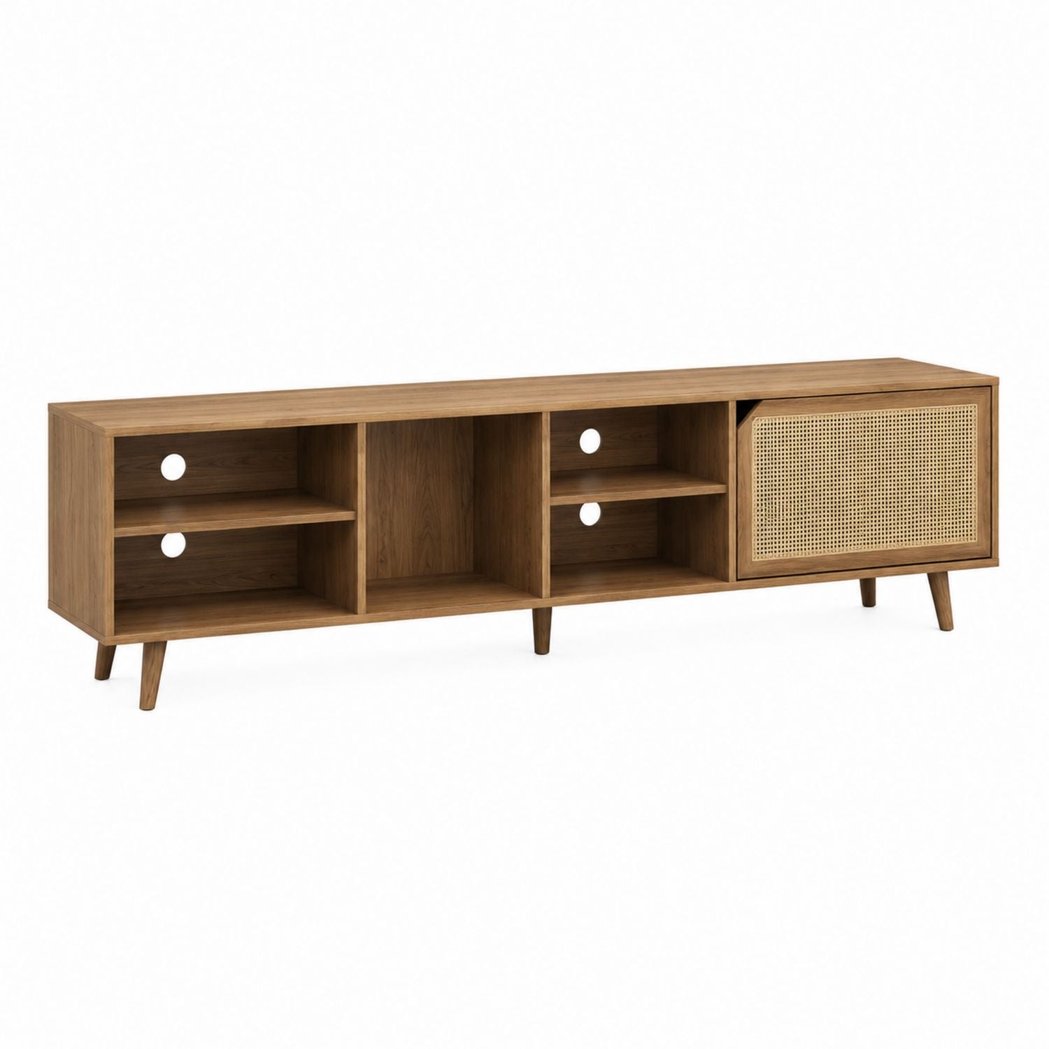 TV-Schrank aus Holz mit Rattantür und offenen Ablagen 180 cm