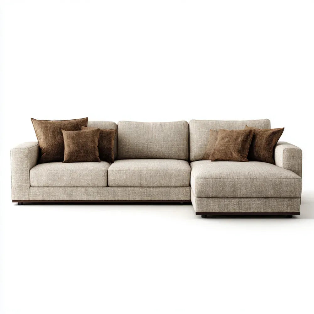 Sectional Sofa Fabric Upholstered 280x150x85 cm – Beige/Brown – Modern Design