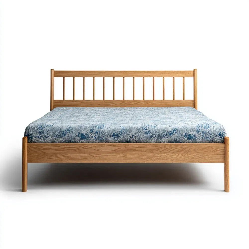 Double Bed Solid Wood Frame 200x140x35 cm - Natural Finish - Minimalist Design