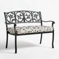 Patio Bench 120x50x85 cm - Floral Patterned Cushion Black Metal Frame - Outdoor Garden Furniture