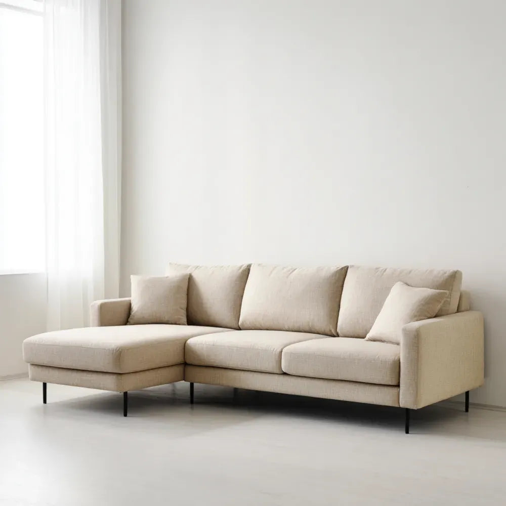 Sectional Sofa 250x150x85 cm - Beige Linen Upholstery, Modern Design