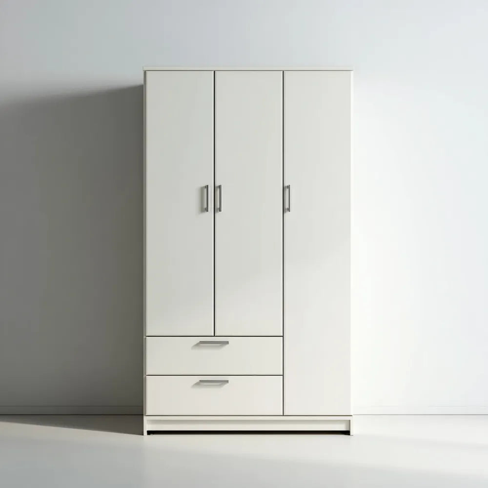 Wardrobe Three-Door Wooden 180x120x50 cm - White - Modern Style